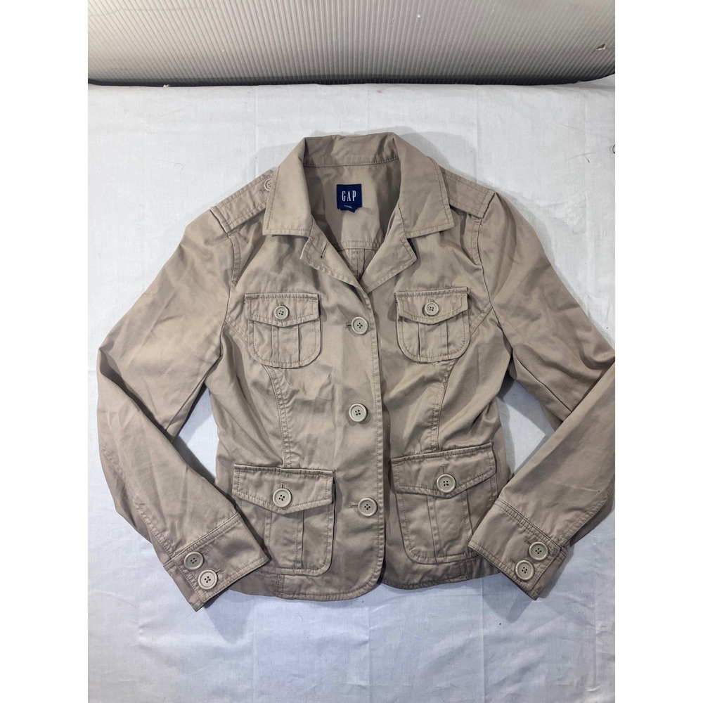 Gap‎ Women Tan Utility Jacket Button Front Pockets Size 2